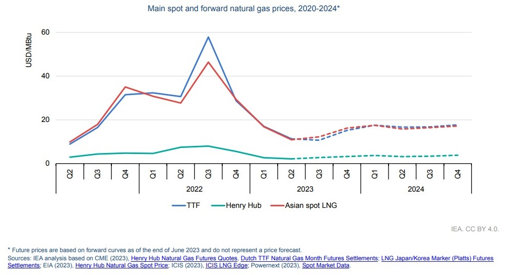 Principales precios del gas natural al contado y a plazo,2020-2024