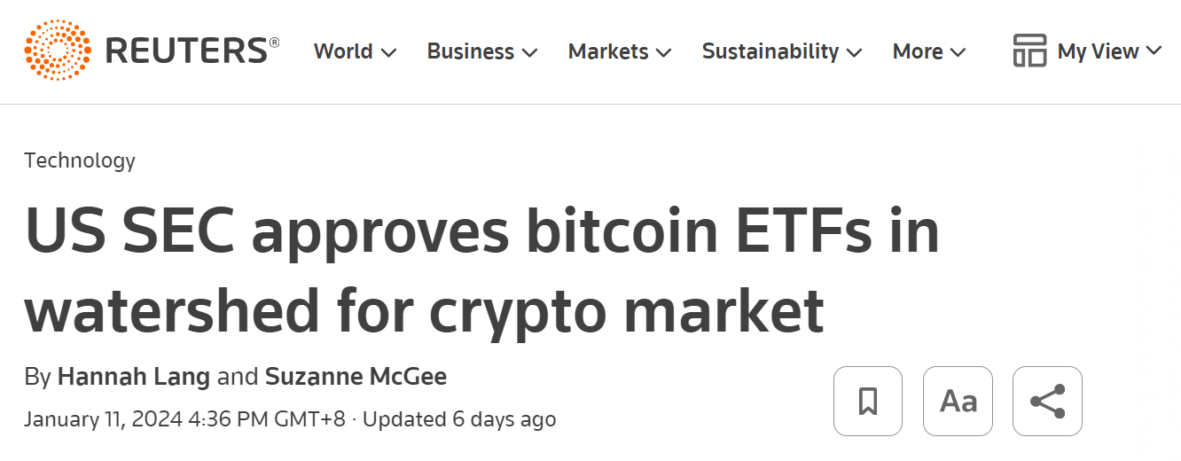 比特幣ETF獲得美國證券交易委員會批准的新聞報道