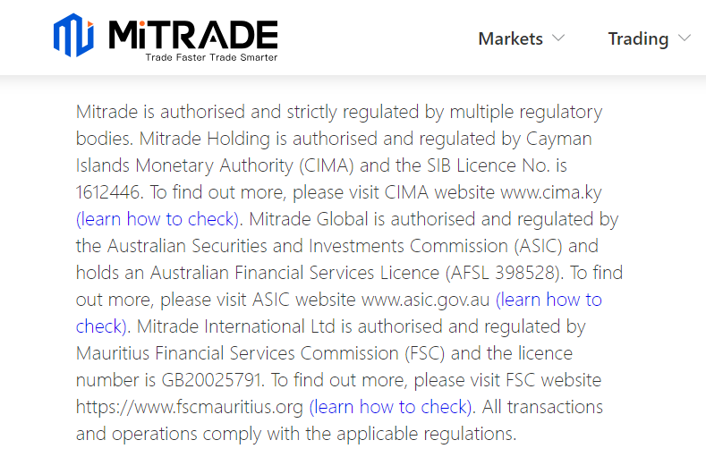licenses of Mitrade
