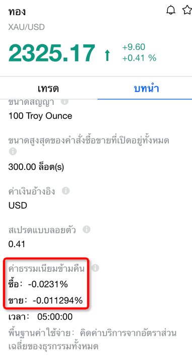 อัตราค่าธรรมเนียมการเปิดสถานะข้ามคืนรายวันได้ที่ Mitrade