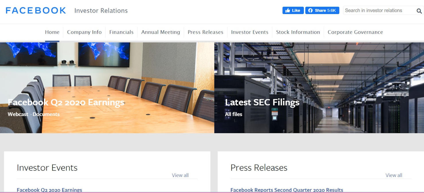 Check the Company's Investor Relations Website - Facebook