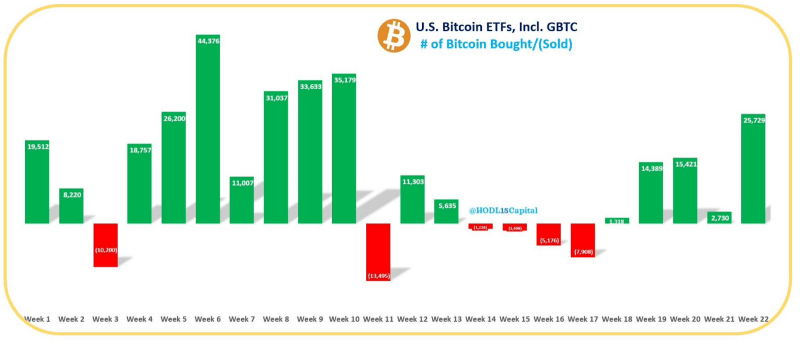 การซื้อ BTC รายสัปดาห์ของกองทุน ETF Bitcoin ของสหรัฐฯ นับตั้งแต่เปิดตัวเมื่อวันที่ 11 มกราคม