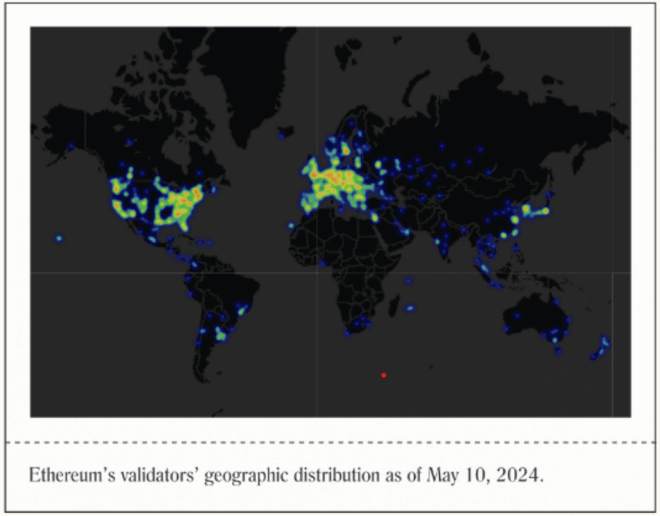  Ethereum's validator's geographic distribution as of May 10，2024