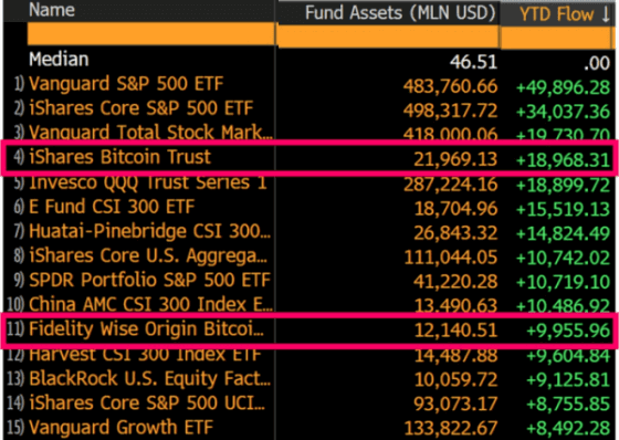 กระแสเงินไหลเข้าของ Bitcoin ETF YTD 