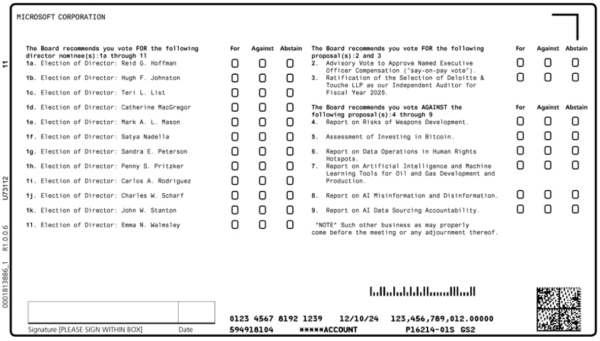 ข้อที่ 5 ระบุว่าคณะกรรมการ Microsoft แนะนำให้ผู้ถือหุ้นลงคะแนนกับการลงทุน Bitcoin 