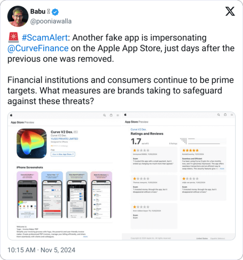 แอพปลอม Curve Finance กลับมาบน App Store อีกครั้ง