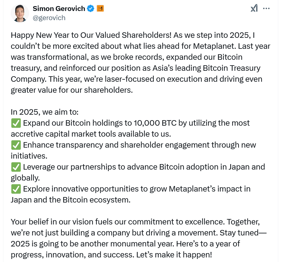 Metaplanet เปิดเผยว่าบริษัทมีแผนเพิ่มการถือครอง Bitcoin